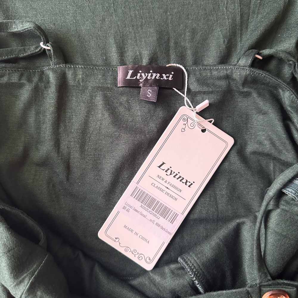 NWT Women’s Liyinxi Dark Green Button-Down Dress Size S - Picture 7 of 9